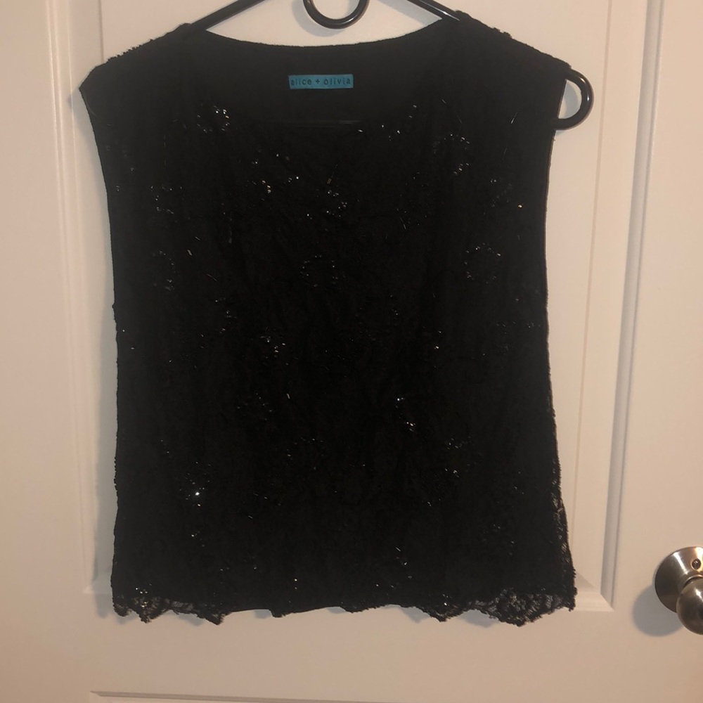 Alice + Olivia embroidered black top